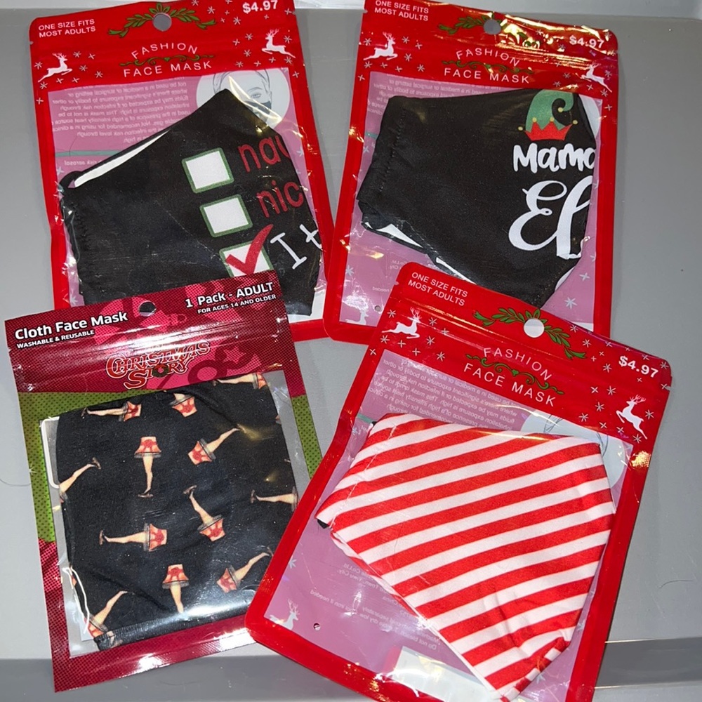 “FRAGILE” Fraageelee 4 Packages of Funny Cute Christmas Face Masks